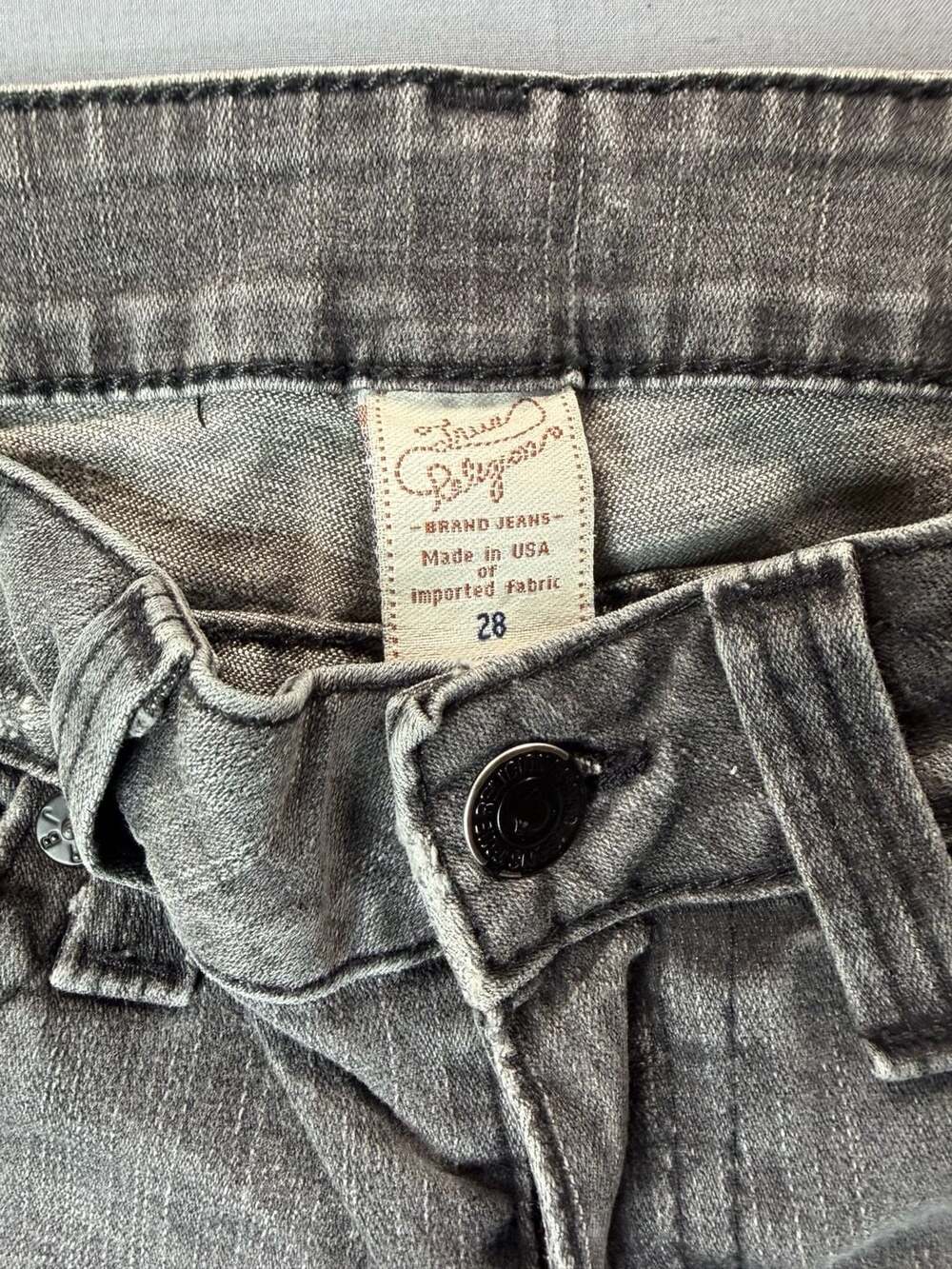 True Religion Billy Tour Grey Flap Pocket Flare Denim Jeans Size 28 Made in USA - Picture 3 of 8